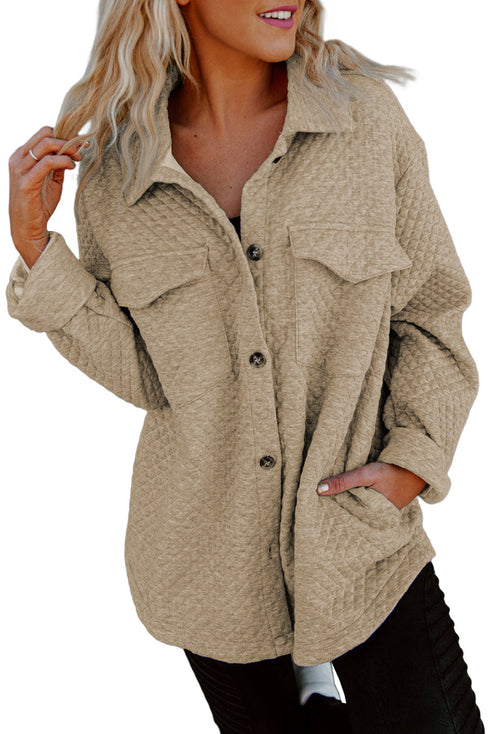 Lattice Texture Retro Flap Pocket Button Shacket